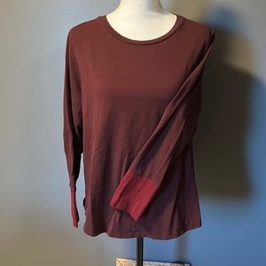 Universal Standard Rhine Colorblock Cuff Long Sleeve Shirt Black Cherry Bordeaux